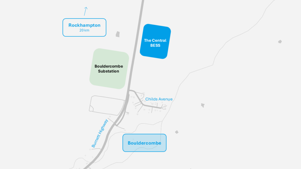 Map showing Central BESS, Bouldercombe Substation