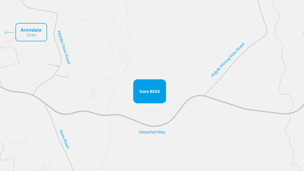 Map showing Gara BESS near roads